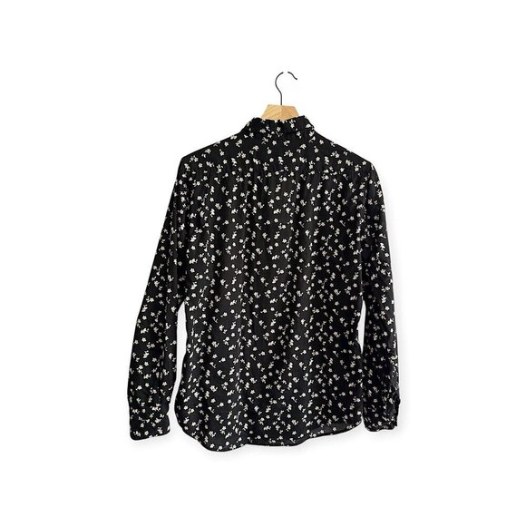 Nili Lotan Libby Floral-print Button-down Shirt In Ivory/black Floral, Size L - Picture 3 of 14